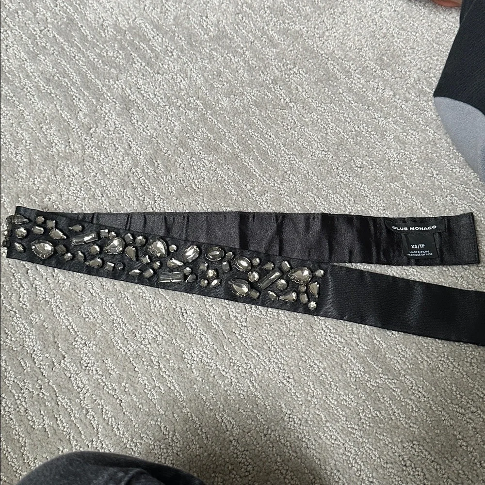 Club Monaco Black Satin Jeweled Waist Belt